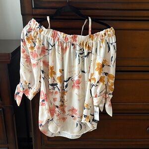 A. Byer Floral Off-Shoulder Blouse in Cream and Pink